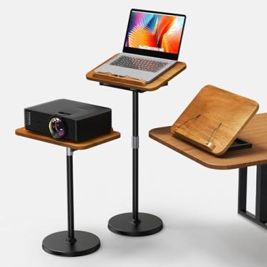 Imagem de Suporte para laptop e laptop de uso duplo 2 em 1 para mesa, mesa pequena portátil de madeira maciça com altura ajustável de 42 cm a 129 cm, mesa alta portátil para escritório, casa, estudo,