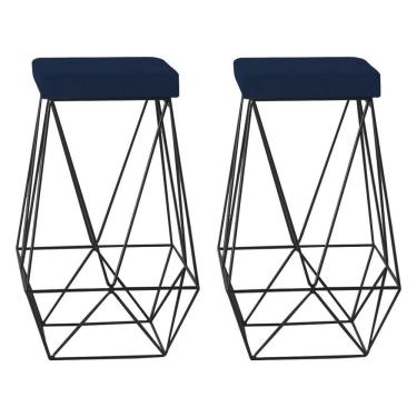 Imagem de Kit 2 Banquetas Kathy Base Preta Veludo Azul Gran Belo