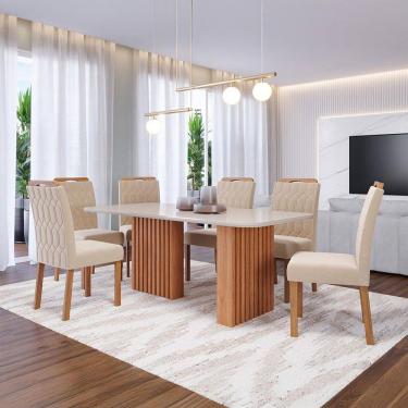 Imagem de Conjunto de Mesa Retangular com Tampo de Vidro Cinamomo Ester e 6 Cadeiras Paola Suede Nude