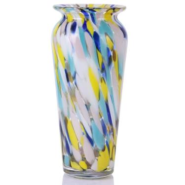 Imagem de Vaso colorido de vidro soprado, decorações coloridas para casa, arte moderna, vaso de boca larga para sala de estar, sala de jantar, mesa de centro, entrada, armário de TV, mesa de cabeceira, centro