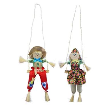 Imagem de Casal espantalhos palha em balanço festa junina - 2 unidades