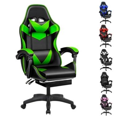 Imagem de Cadeira Escritório Gamer Ergonômica Reclinável Confortável Com Rodinha E Apoio Para Os Pés(Verde)
