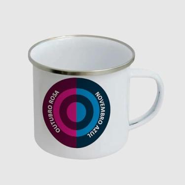 Imagem de Caneca de Inox Esmaltada Branca Premium - Campanha Outubro Rosa Novembro Azul Logo