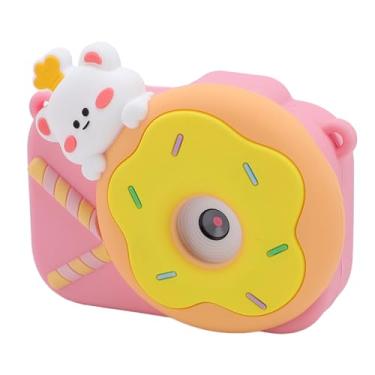 Imagem de Câmera compacta pequena, lente dupla, câmera digital 1080p, foco automático, reproduza jogos de música com filtros Molduras de desenho animado à prova de choque para viagens (rosa)