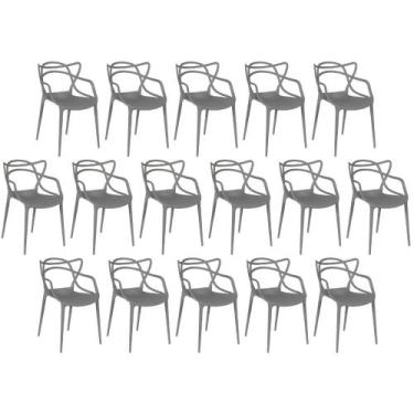 Imagem de Kit 16 Cadeiras de Jantar Allegra Design Empilhável - Cinza Escuro - M