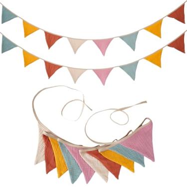 Imagem de CEUQIESO Bandeiras De 17 Pés, Decoração Quarto Menino E Menina, Guirlanda Tecido Para Berçário, Bandeira Triangular Bebês, Aniversário, Chá Panela, Festa (Doce Rosa, 2 Peças)