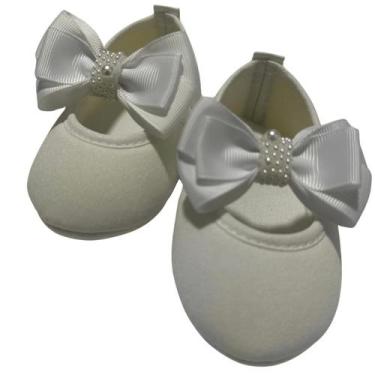 Imagem de Sapatinho Bebê com laço e Pérolas Batizado Papilloo, Branco, 13