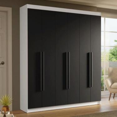 Imagem de Guarda-Roupa Casal 6 Portas Batentes Saturno Madesa B, Branco/Preto/Pr