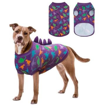 Imagem de UNIPUP Camiseta para cães com proteção solar FPS 50+ - colete refrescante sem mangas para cães médios, camiseta de secagem rápida com chifres engraçados de dinossauro, roupas respiráveis para cães com