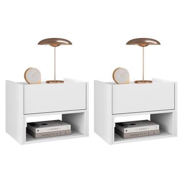 Imagem de Kit 2 Mesas de Cabeceira Suspensa Florença 1 Gaveta - Casa D Branco