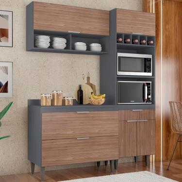 Imagem de Armário De Cozinha Com Tampo Cp02 160cm Pérola Grafite/freijó Z34 - Mpozenato