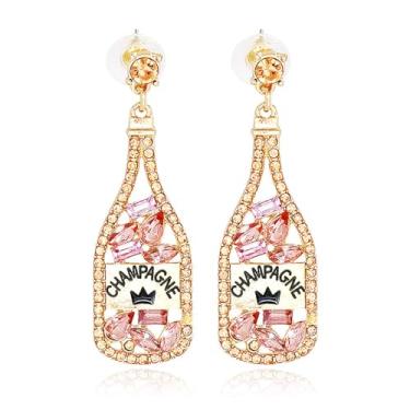 Imagem de Brincos de garrafa de champanhe, strass, ano novo, gota de tequila, brincos pendentes para mulheres, casamento, feriado, festa, Natal, Ano Novo, presentes, Latão, Latão