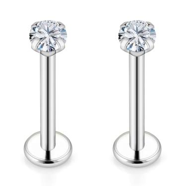 Imagem de Vqoxaggi Piercing Tragus Labret Medusa 16G Joias de Zircônia Cúbica Rosqueada Interna de Aço Inoxidável Piercing de Concha Monroe Anéis Labiais Diferentes Tamanhos Diferentes Cartilagem Prego Helix