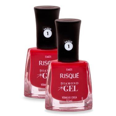 Imagem de Esmalte Risqué Diamond Gel Cor Vermelho Cereja 9,5ml  Kit com duas unidades