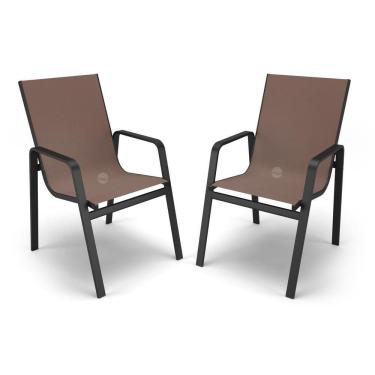 Imagem de Kit 2 Cadeiras Miami Gourmet Alumínio Preto Tela Marrom