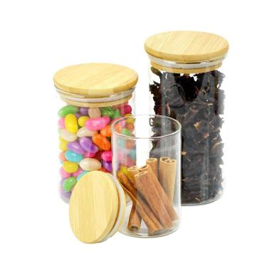 Imagem de Kit 3 Potes De Vidro Hermético Vidro E Bambu 200, 450, 600Ml