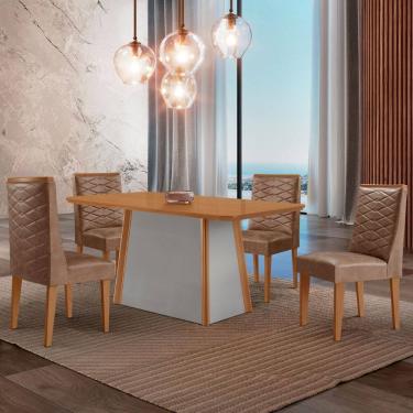 Imagem de Mesa de Jantar Diane 120cm Tampo MDF Laminado com 4 Cadeiras Safira Moderna Mobília