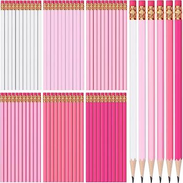 Imagem de TecUnite Lápis HB #2 não apontados com borracha, grafite hexagonal de madeira, nº 2, lápis para estudantes, adultos, presentes, exames, escola, escritório, esboço (rosa)