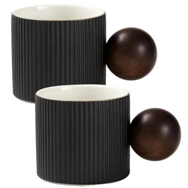 Imagem de Varku 2 peças de copos Demitasse, xícaras de café expresso de cerâmica com superfície texturizada e alças de bola, pequenas xícaras de café resistentes ao calor para máquina de café expresso, ideal