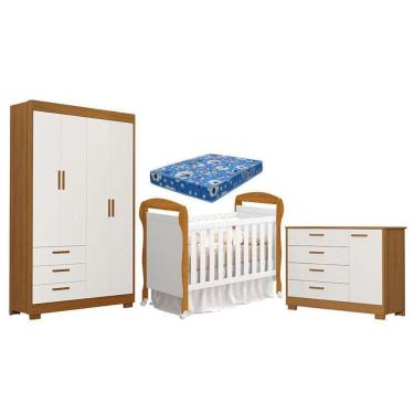 Imagem de Quarto De Bebê Zaki E Berço Americano Danny com acabamento na cor Branco Acetinado Savana Com Colchão Ortobom - Reller