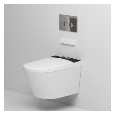 Imagem de MEJE #MZE014P - Sanitário inteligente pendurado na parede, vaso sanitário inteligente alongado de uma peça com bidê embutido, assento aquecido, secador de ar quente, descarga automática, abrir e fechar automático, controle remoto, luz noturna, branco