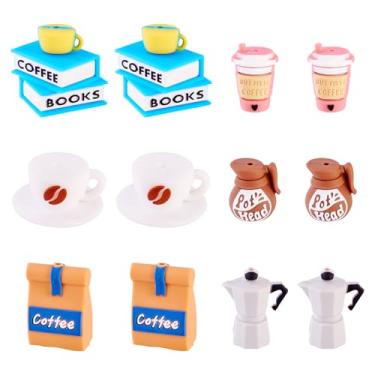 Imagem de Magibeads 12 peças de contas focais de silicone para canetas, tema de café, chávena de café, saco de chaleira, contas espaçadoras grossas para artesanato, faça você mesmo, canetas com contas, chaveiro