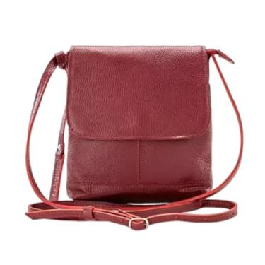 Imagem de Bolsa de Couro Legítimo Transversal Tiracolo Modelo Jô Tiracolo Feminina com Alças Ajustáveis (Vinho)