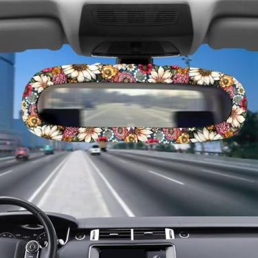 Imagem de Bulopur Boho Capa de espelho retrovisor automotivo margarida carro protetor de espelho retrovisor elástico decoração interior de carro para mulheres feminino ajuste universal