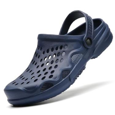 Imagem de SECHRITE Tamancos Masculinos, Sapatos De Jardim, Mules Masculinos E Sandálias Impermeáveis Verão, Para Praia, Piscina, Chuveiro, Escorregadores Aquáticos, Chinelos Leves, Azul-Marinho, Tamanho 47