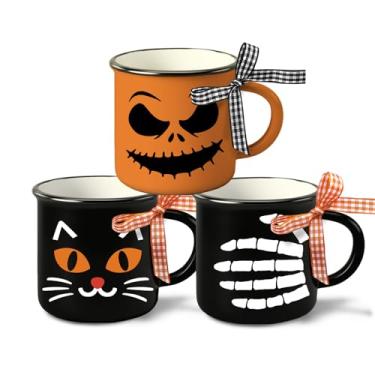 Imagem de Paayna Conjunto de 3 mini canecas de café com máscara de coringa de Halloween, rosto assustador, 142 g, mini xícaras de café para decoração de bandeja em camadas, decoração divertida de outono e
