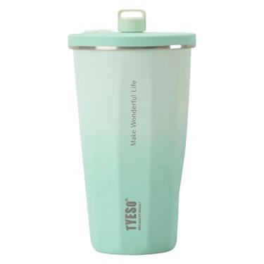 Imagem de TYESO Caneca de café de viagem com tampa e canudo | Garrafa térmica de aço inoxidável isolado | Coleção Voyager de 590 ml (gradiente verde menta)