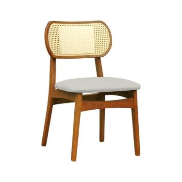 Imagem de Cadeira Organik Encosto Anatômico com Telinha Rattan Natural - Amêndoa - Assento Estof. Linho Bege Mescla Impermeável