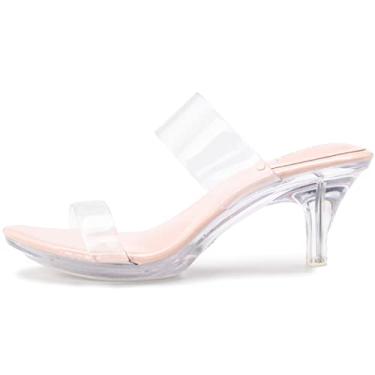 Imagem de NBUUNBU Sandálias femininas de salto alto transparentes prateadas e pretas pequenas plataformas, sandálias de salto alto, bico fino, bico aberto, confortáveis, sandálias de salto com alça dupla