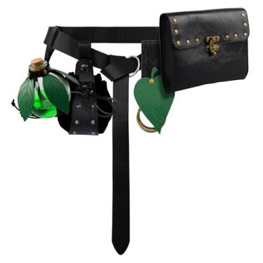 Imagem de Bolsa de cinto renascentista para mulheres medieval steampunk bolsa de moedas de couro com alça ajustável cabide saia acessórios de fantasia para festival LARP, 2 bolsas - preto A, Medieval