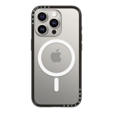 Imagem de CASETiFY Capa compacta para iPhone 15 Pro [fina e elegante/compatível com Magsafe/1,2 m. Proteção contra quedas de grau militar] - Preto transparente