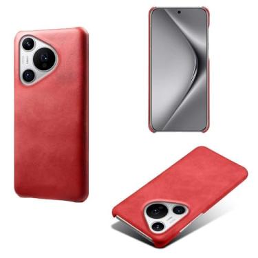 Imagem de Capa para Huawei Pura 70 PRO+,Proteção contra quedas,Casca de volta de cor sólida simples,Design de couro de imitação de plástico-Red