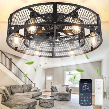 Imagem de Depuley Ventiladores de teto enjaulados com luz: ventiladores de teto industriais pretos com controle remoto - lustre de perfil baixo de 66.0 cm com montagem embutida para ventilador de teto para
