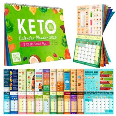 Imagem de Calendário de parede Keto Diet Meal Planner 2026. Plano de refeições de dieta cetogênica para montagem na parede. Planejador de alimentos Keto sem cuidados com dicas