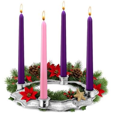 Imagem de Mumufy 5 peças de guirlanda do advento incluem suporte de vela do advento de 24 cm e velas rosa roxas, presente religioso de Natal para Natal, lareira de igreja, peça central de casa