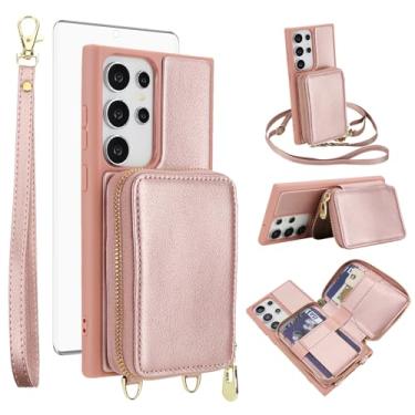 Imagem de Capa de celular para Samsung Galaxy S23 Ultra 5G Carteira de celular com protetor de tela de vidro temperado Alça transversal Cordão com bloqueio de RFID S23Ultra 23S S 23 23Ultra 17.3 cm feminino