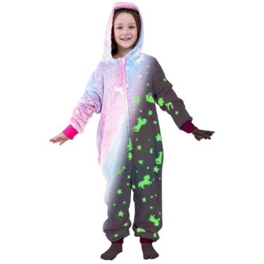 Imagem de Cloele Pijama infantil unissex para crianças, macacão de animal, unicórnios, cosplay, fantasia infantil de flanela para cosplay, roupa de casa/roupa de dormir (roxo, P)
