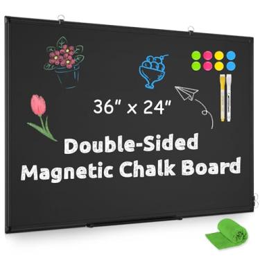 Imagem de Quadro negro magnético preto, quadro negro de 91 cm x 61 cm preto com dupla face, quadro negro magnético para parede, quadro de giz pequeno emoldurado preto para casa, escola, escritório, cozinha