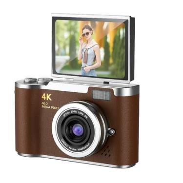 Imagem de Câmera Digital 4K HD Portátil com Tela Giratória Flip 3.0", Zoom 8X, Gravação de Vídeo e Foto, Webcam e Bateria Recarregável – Vlog e Estudo (Marrom escuro)