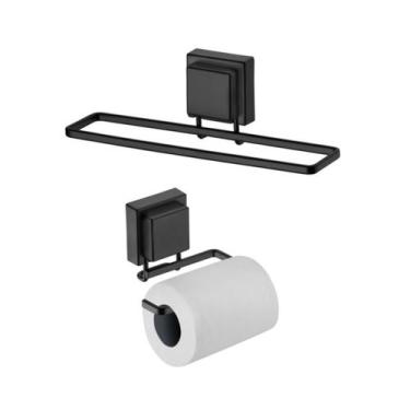 Imagem de kit Banheiro preto ventosa 2 peças Future porta toalha rosto e porta p