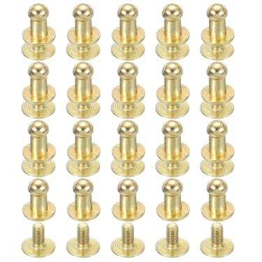 Imagem de PATIKIL Rebites de couro de 4 mm, 20 conjuntos de parafusos de cabeça esférica, botão de cabeça redonda, Chicago, parafuso de mamilo, rebite para reparo de cinto, de couro, faça você mesmo, bolsa de