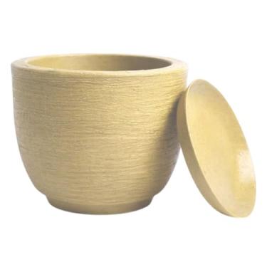 Imagem de Vasos para plantas e flores cone redondo em polietileno com prato textura jateada (Creme, Pequeno)