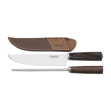 Imagem de Jogo para Churrasco Tramontina em Aço Inox Cabo Castanho Polywood com 