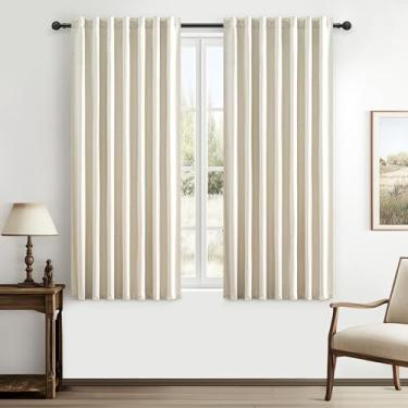 Imagem de Cortinas de escurecimento de ambiente creme quente 182 cm de comprimento, 2 painéis, cortinas de linho com isolamento pesado, cortinas neutras modernas para quarto/cabine/cozinha (L 127 cm x C 192 cm