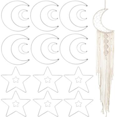 Imagem de 24 peças anel de argola de macramê, BetterJonny lua estrela metal artesanato aros prata apanhador de sonhos anéis de guirlanda anéis de argola para decoração de casa artesanato DIY (5 cm, 15 cm)