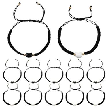 Imagem de GOMAKERER 12 pulseiras femininas de 2 cores com contas de gato da sorte, pulseiras ajustáveis de tecido elástico em forma de gato, acessórios de festa para amantes de animais